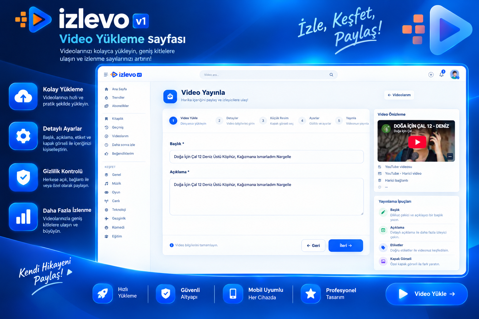 İzlevo V1 – Modern, Premium ve SEO Performanlı Video Paylaşım Yazılımı